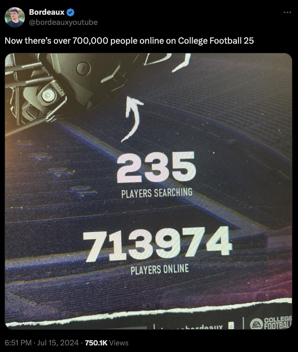 a twitter post showing all players EA Sports College EA College Sports Football 25 supported