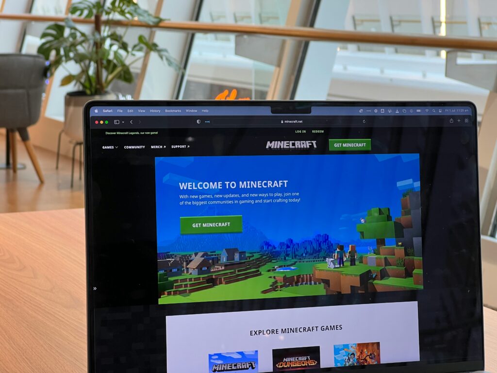 Minecraft video game welcome screen on laptop