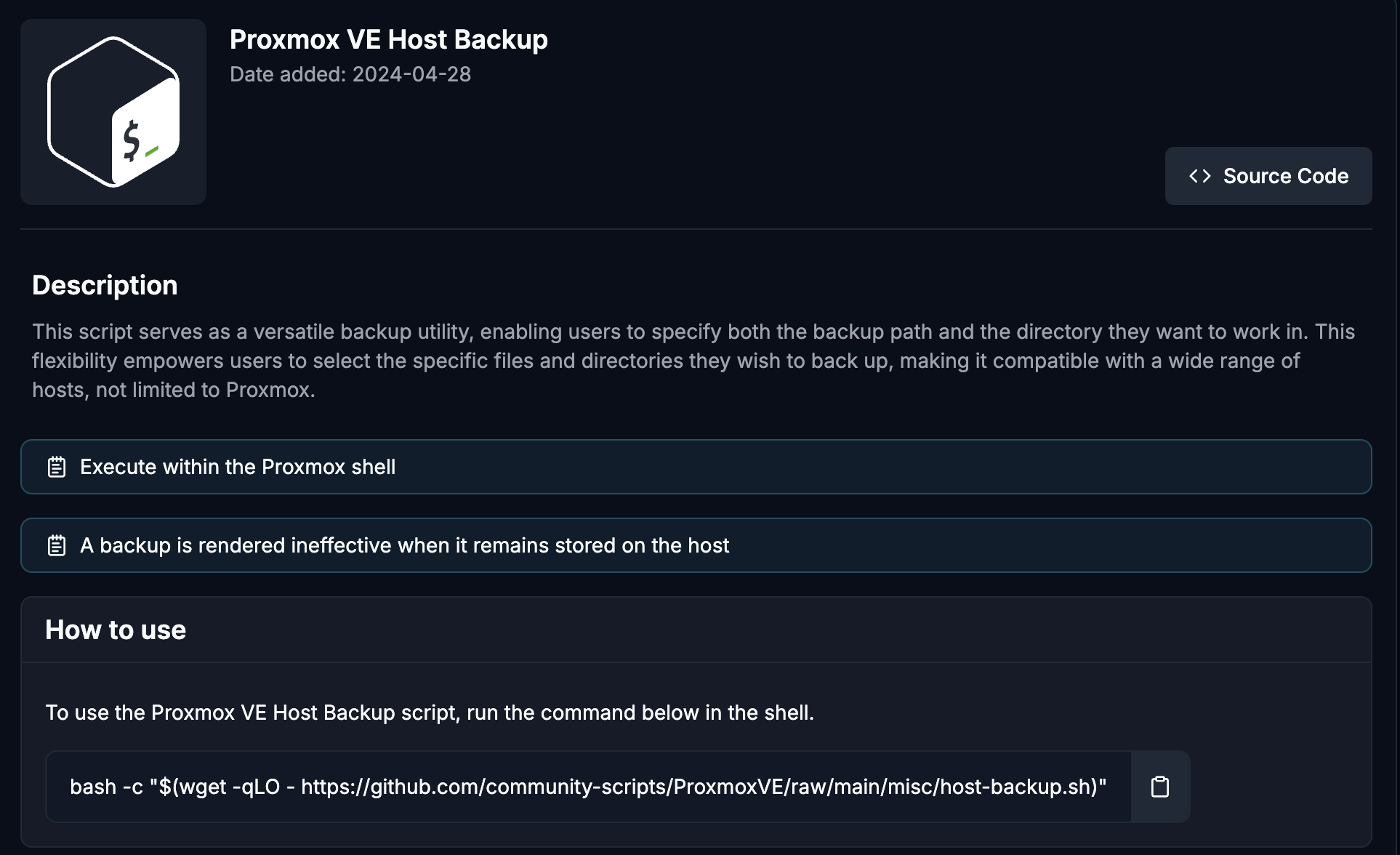 Proxmox VE Host Backup script